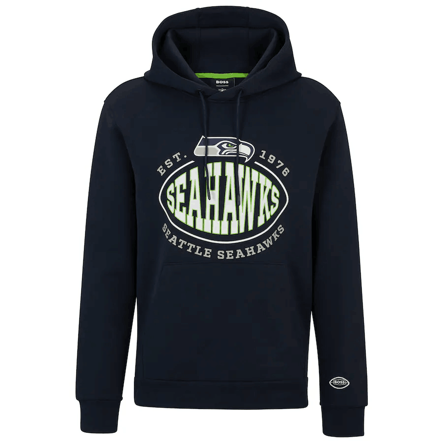 Men's Seattle Seahawks Navy BOSS X Touchback Pullover Hoodie Men's Seattle Seahawks Navy BOSS X Touchback Pullover Hoodie